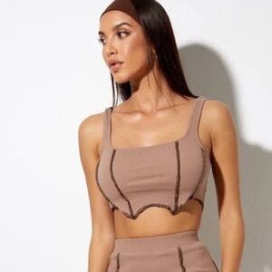 Motel Rocks Yoshi Corset Top in Silver Mink with Dark Brown Stitch